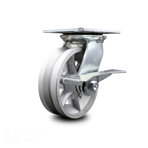 6 Inch Heavy Duty V Groove Semi Steel Caster with Ball Bearing and Brake SCC
